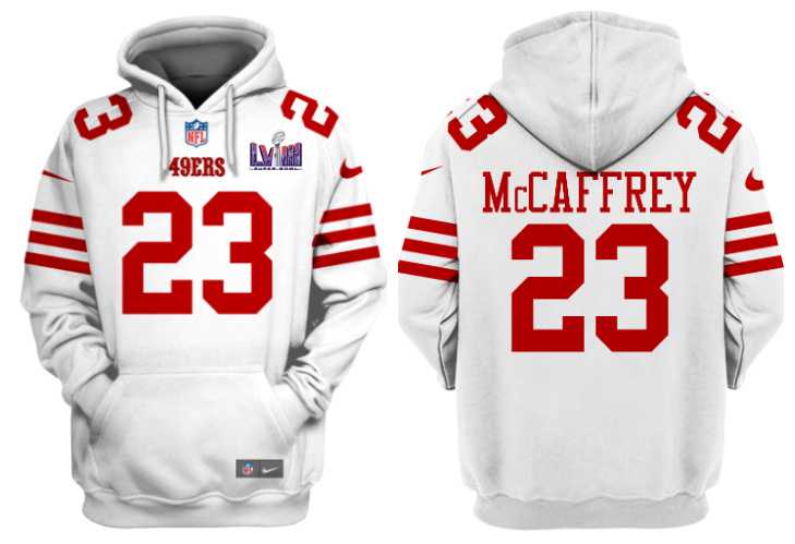 Men's San Francisco 49ers #23 Christian McCaffrey White Super Bowl LVIII Alternate Pullover Hoodie,We sell and wholesale Men's San Francisco 49ers #23 Christian McCaffrey White Super Bowl LVIII Alternate Pullover Hoodie on line form chian!